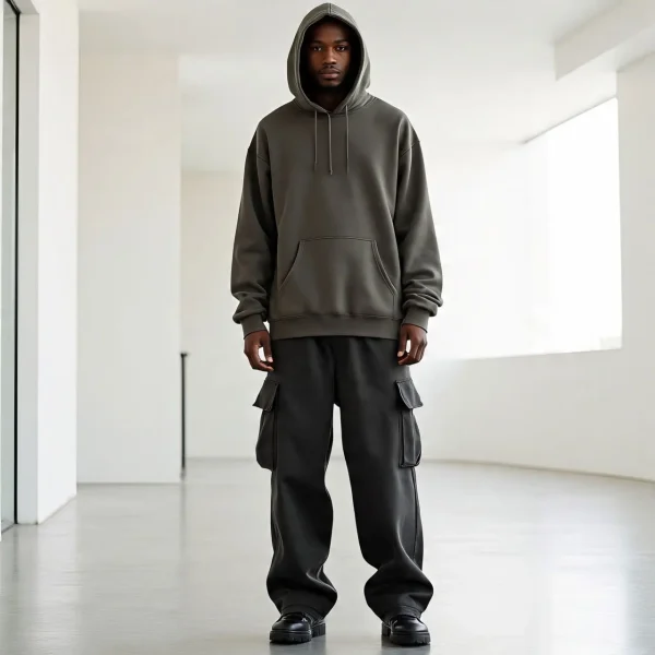 french terry baggy 2 piece tracksuit hooded sweatshirt jogger sweatpants sweatsuit sets 500 gsm hoodie sets men